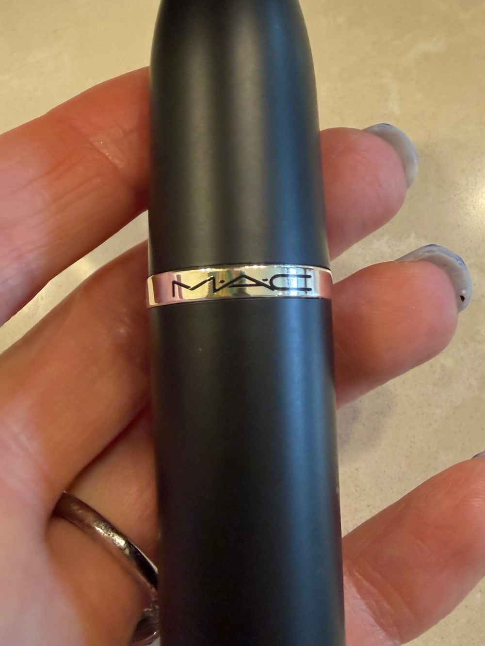 MAC Cosmetics Black Matte Lipstick Tube with Silver Accent- lipstick is clear